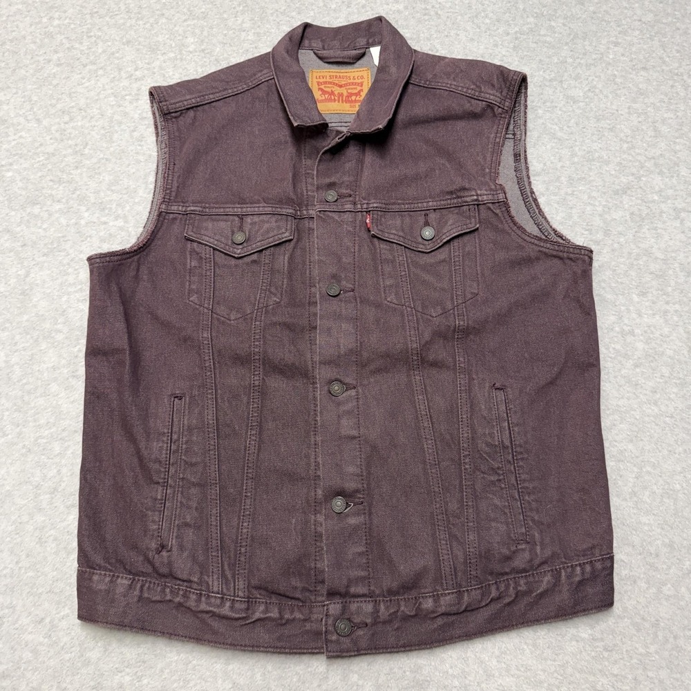 Levis Vest Mens XL Purple Denim Biker Button Front Pockets Casual Trucker